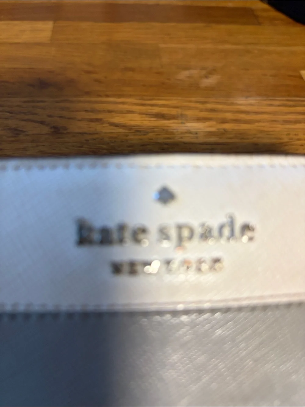 kate spade White and Light Gray Saffiano Zip Long Wallet GUC